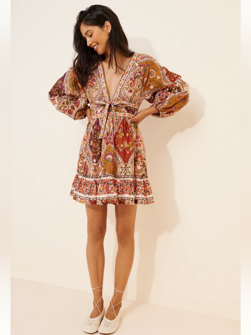 NWT Farm Rio Romantic Nature Multicolor Mini Dress - Size S